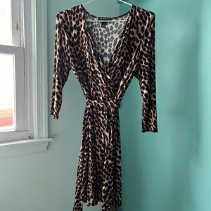 Cheetah Print Ladies Wrap Dress; INC by Macy's, Medium Petite